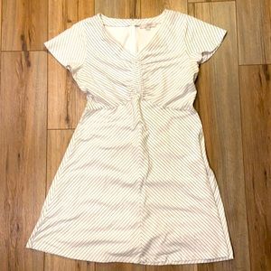 A line dress, LOFT, white w/ black pinstripes, size 16, stretchy soft material
